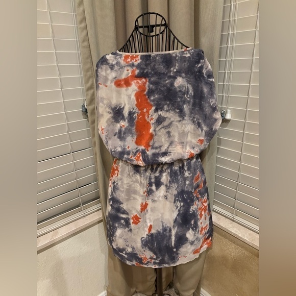 Piperlime Petticoat Alley grey and coral silk mini dress - Picture 2 of 6